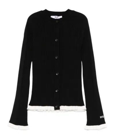 Msgm Ribbed-knit Cardigan In Black