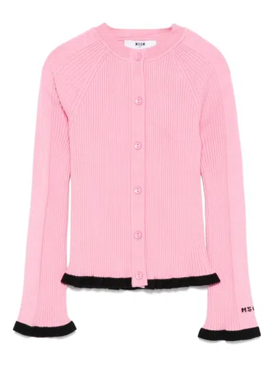 Msgm Kids' Ribbed-knit Cardigan In Pink