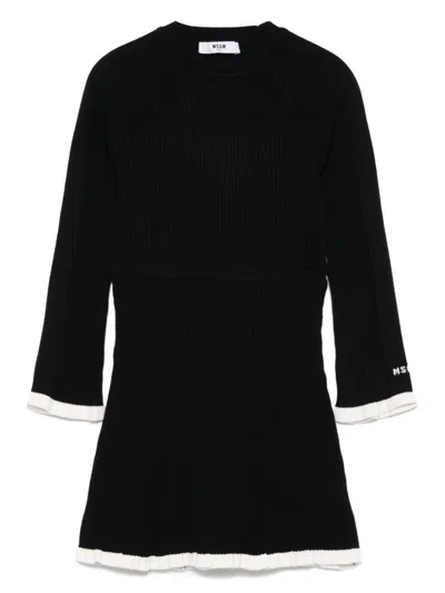 Msgm Kids' Ribbed-knit Dress In Black