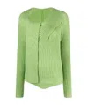 Msgm Ribbed-knit Knot-detail Top In Green