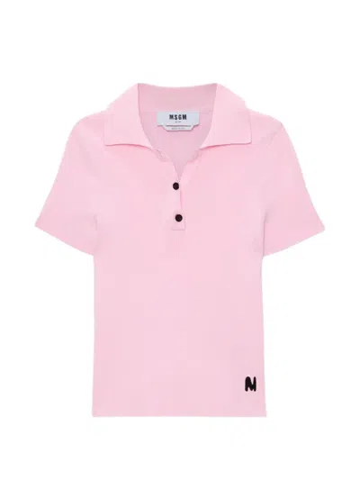 Msgm Ribbed-knit Polo Shirt In Pink