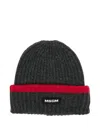 Msgm Ribbed-knit Red-band Beanie Hat In Green