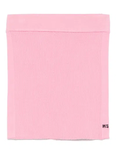 Msgm Kids' Ribbed-knit Skirt In Pink