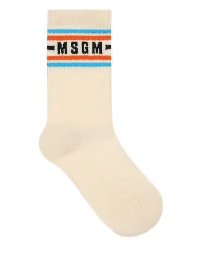 Msgm Kids' Ribbed-knit Socks In Neutrals