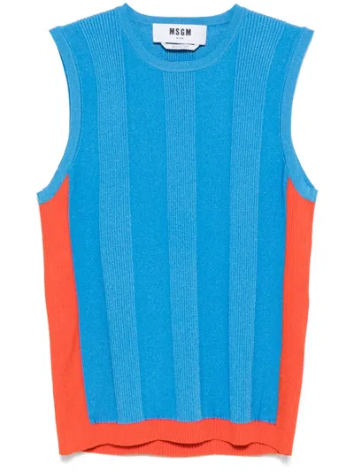 Msgm Ribbed-knit Vest In Blue
