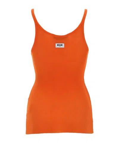 Msgm Ribbed Logo Tank Top In Orange