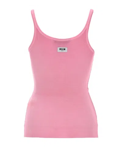 Msgm Ribbed Logo Tank Top In Pink