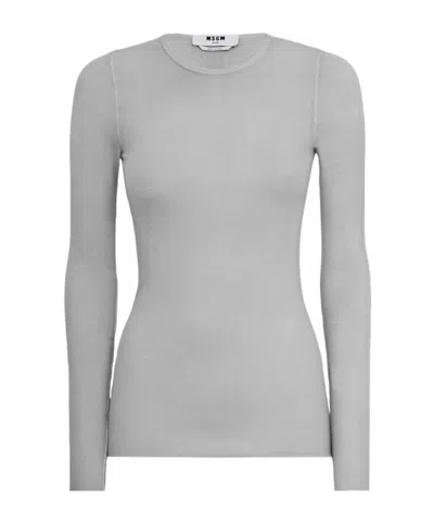 Msgm Ribbed Long Sleeve Stretch T-shirt In Gray