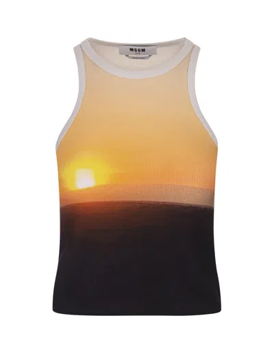 MSGM RIBBED SLEEVELESS TOP WITH PRINT