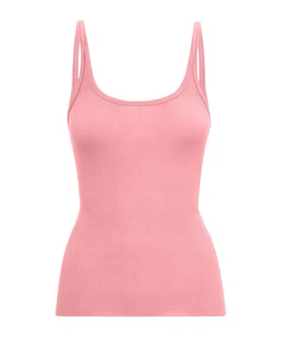 Msgm Ribbed Stretch Viscose Tank Top In Pink