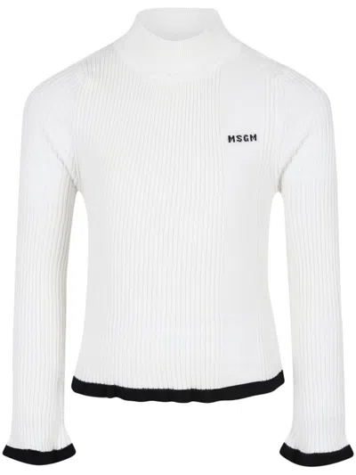 Msgm Kids' Ribbed Sweater In White