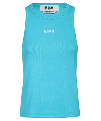 Msgm Ribbed Tank Top In Blue