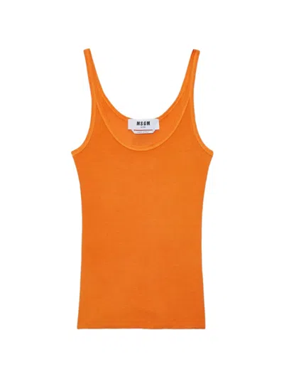 Msgm Ribbed Tank Top In Orange