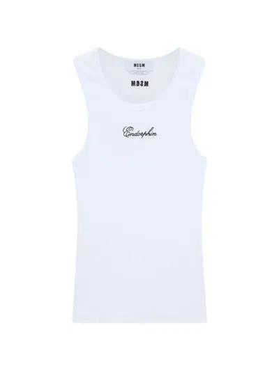 Msgm Ribbed Tank Top In White