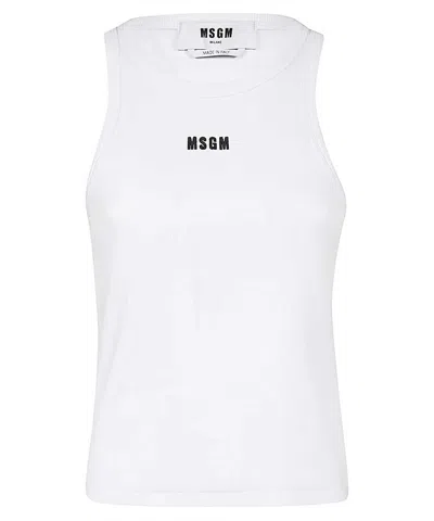 Msgm Ribbed Tank Top In White