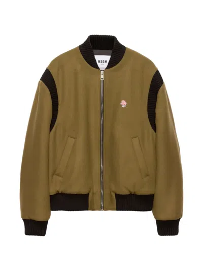 Msgm Ribbed-trim Flower Jacket In Green