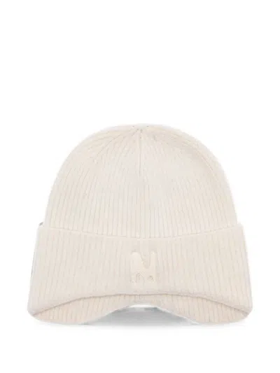 Msgm Ribbed-knit Embroidered Beanie Hat In White