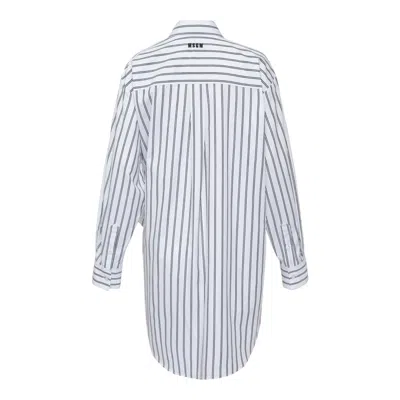 Msgm Ribbon Side Tie Stripe Collar Dress In White