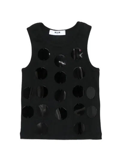 Msgm Kids' Ribbon Tank Top In Black