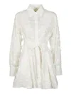 Msgm Seersucker Drawstring Waist Mini Dress In White