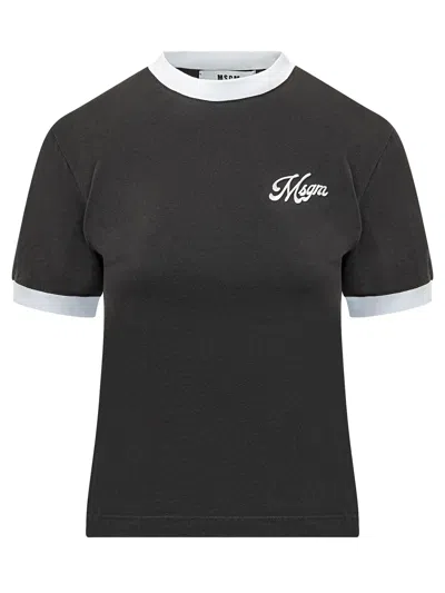 Msgm Ringer T-shirt With Embroidery In Blue