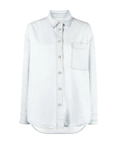 Msgm Ripped-detail Denim Overshirt In Blue