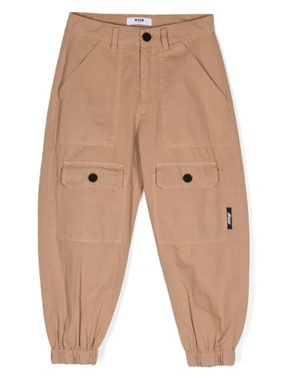 Msgm Kids' Ripstop Tapered Trousers In Beige