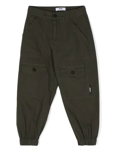 Msgm Kids' Ripstop Tapered Trousers In Green