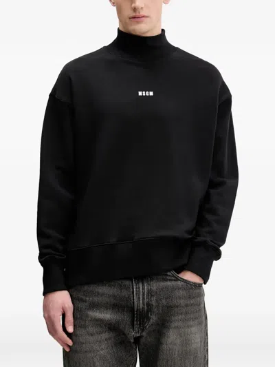 Msgm Roll-neck Logo-detail Sweater In Black