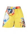 Msgm Rooster Print Shorts In Yellow