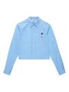 Msgm Rose-embroidered Cropped Shirt In Blue