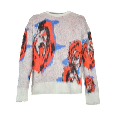 Msgm Rose Intarsia-knit Crewneck Jumper In Multi