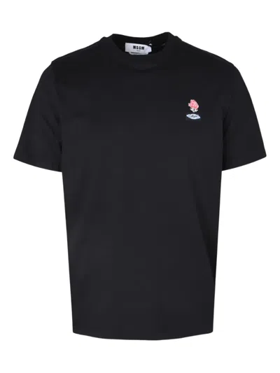 Msgm Rose-motif T-shirt In Black