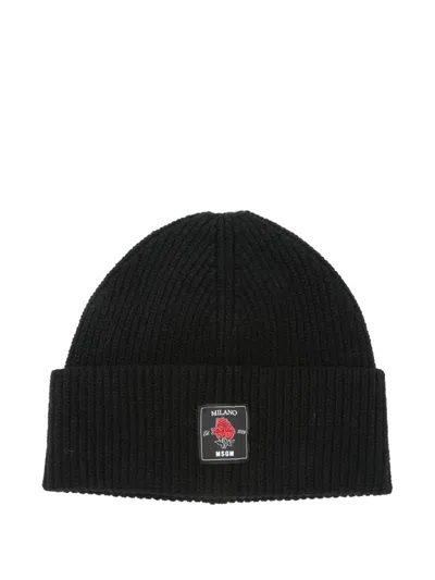 MSGM MSGM ROSE-PATCH RIBBED BEANIE