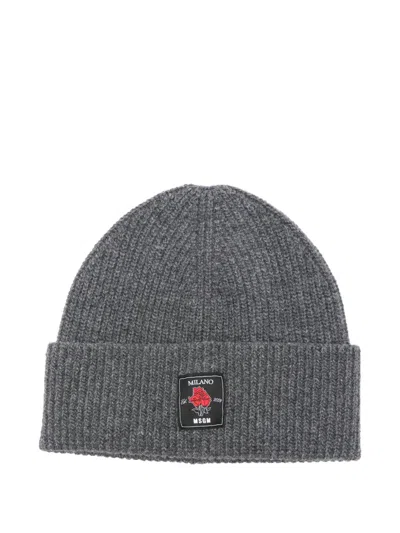 MSGM ROSE-PATCH RIBBED BEANIE