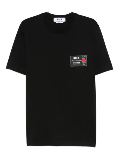 Msgm Rose-print Patch T-shirt In Black