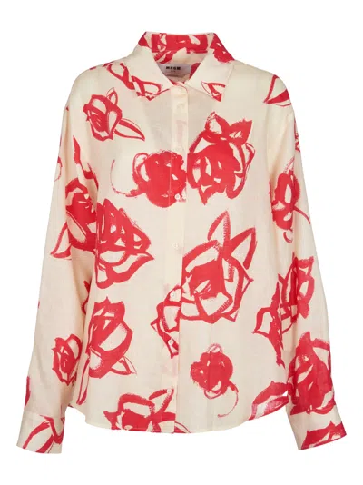 Msgm Rose Print Shirt In Red