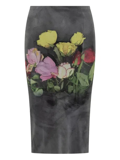 MSGM ROSES BOUQUET-PRINT MIDI SKIRT