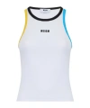 Msgm White Ribbed Top With Logo Embroidered On The Front In White