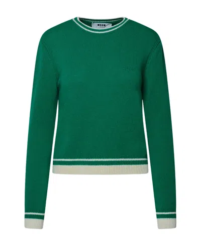 Msgm Round Neck Long-sleeved Sweater In Green
