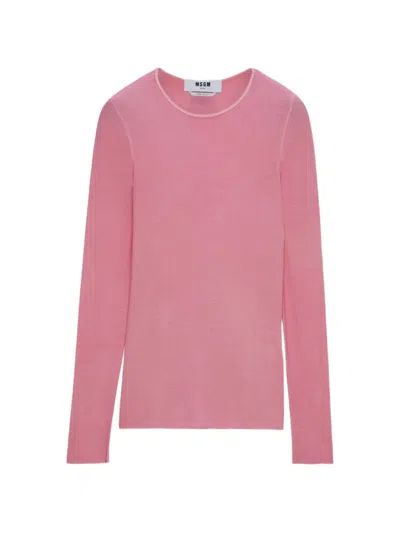 Msgm Round-neck Long-sleeved Top In Pink