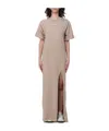Msgm Round Neck Short-sleeved Dress In Beige