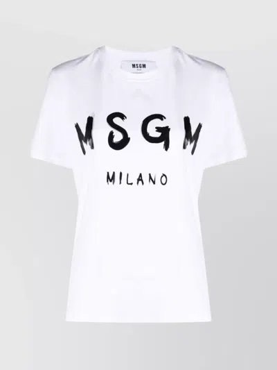 Msgm Round Neck Short Sleeves Straight Hem In White