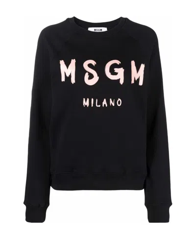 Msgm Round-necked Logo Sweater In Black