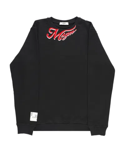 Msgm Round-necked Logo Sweater In Black