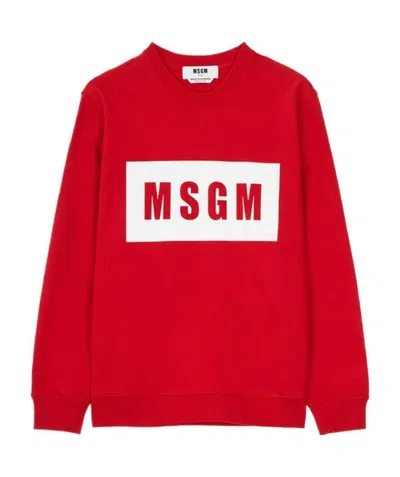 Msgm Round-necked Logo Sweater In Red