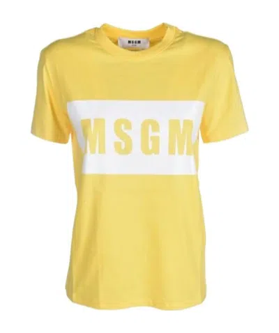 Msgm Round-necked Logo T-shirt In Yellow