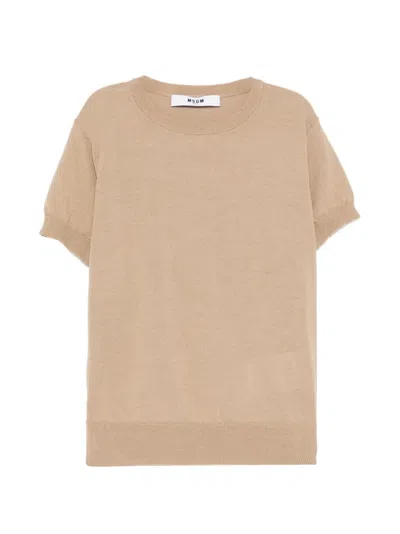 Msgm Kids' Round-neck T-shirt In Neutrals