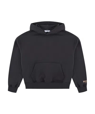 Msgm Rubberised-logo Cotton Hoodie In Black