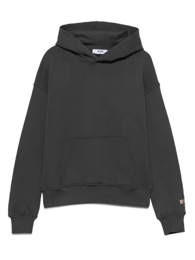 Msgm Kids' Rubberised-logo Cotton Hoodie In Grey